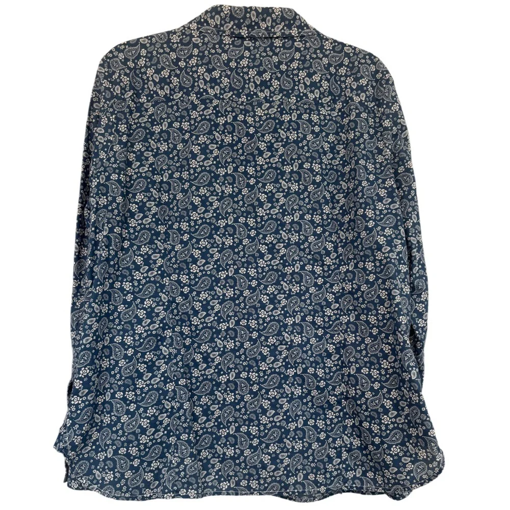 Vintage Floral Blouse Tommy Hilfiger Chambray Blue Cotton Minimalist Size XL - Picture 8 of 17